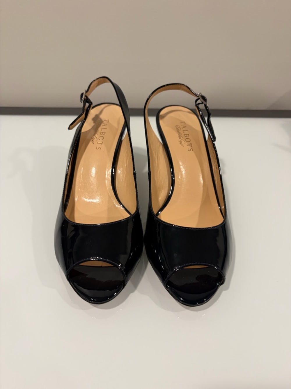 Talbots Black Patent Peep Toe Slingback Heels